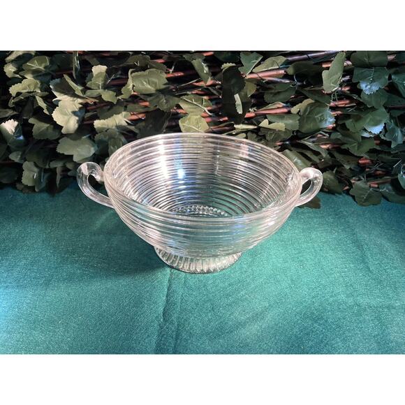 Vintage Clear Depression Glass “Manhattan” Large Footed Fruit Bowl 12” - Picture 1 of 12
